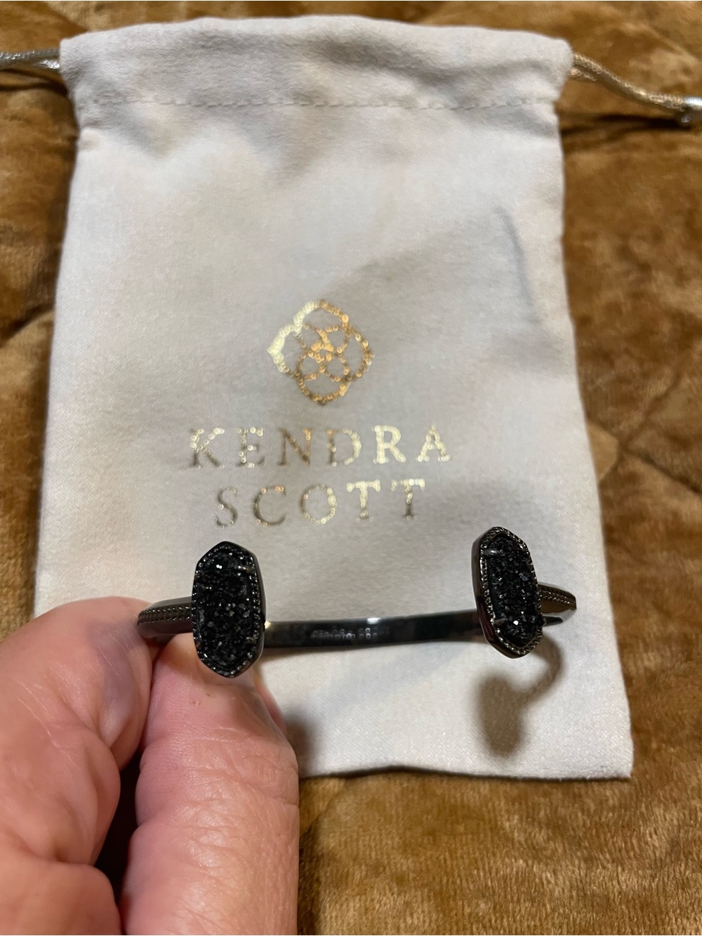 Kendra Scott Elton Gunmetal Druzy Open Cuff Bracelet